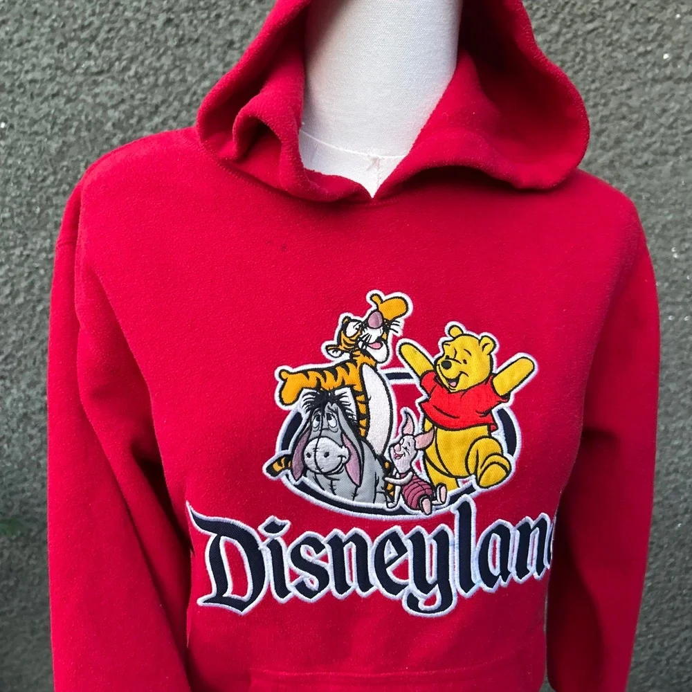 Vintage 90s Disneyland Resort Hoodie Kids Red Winnie the Pooh Fleece Pullover